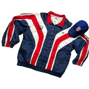 USA Swimming National Team Vintage 90s Size Large Jacket W/Hat
